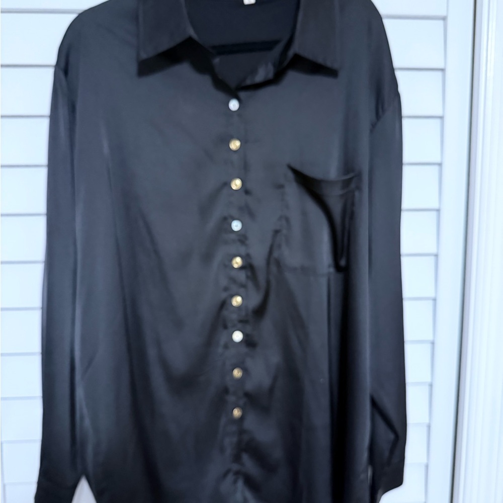 POL Women's Black Button Down Shirt